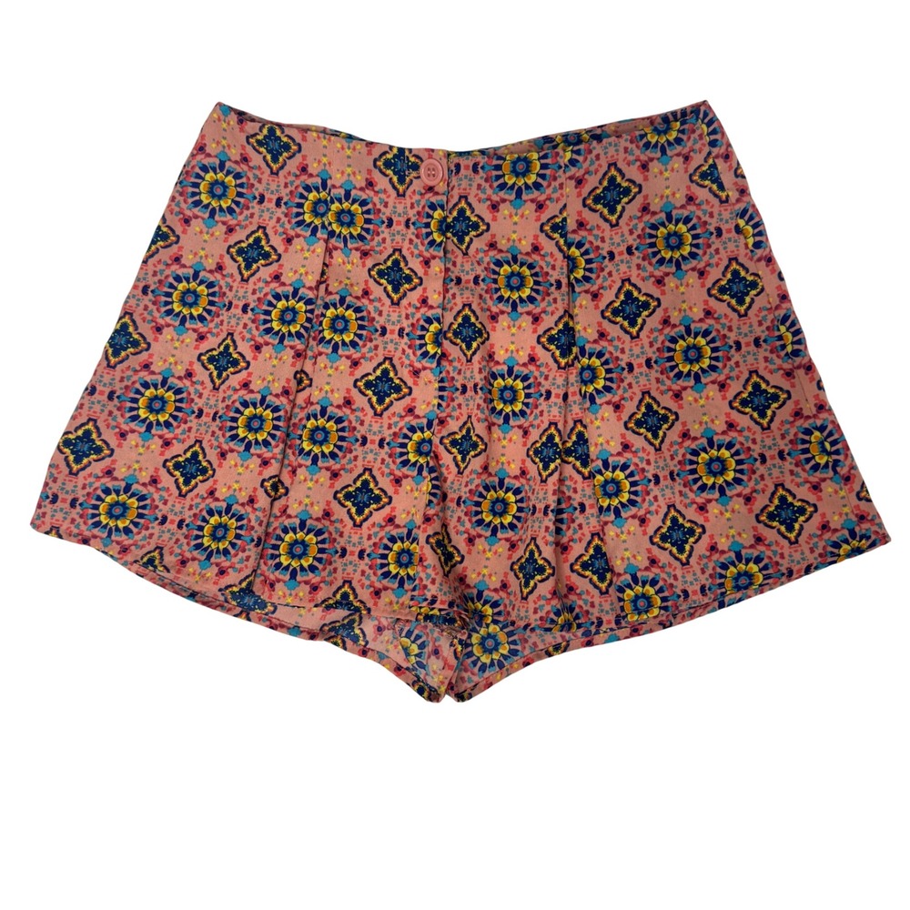 Sans‎ Souci Womens Shorts S Pink Blue Yellow Floral Print Casual BOHO geometric